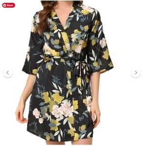 Storia Dark Blue Floral Satin Robe Size Small